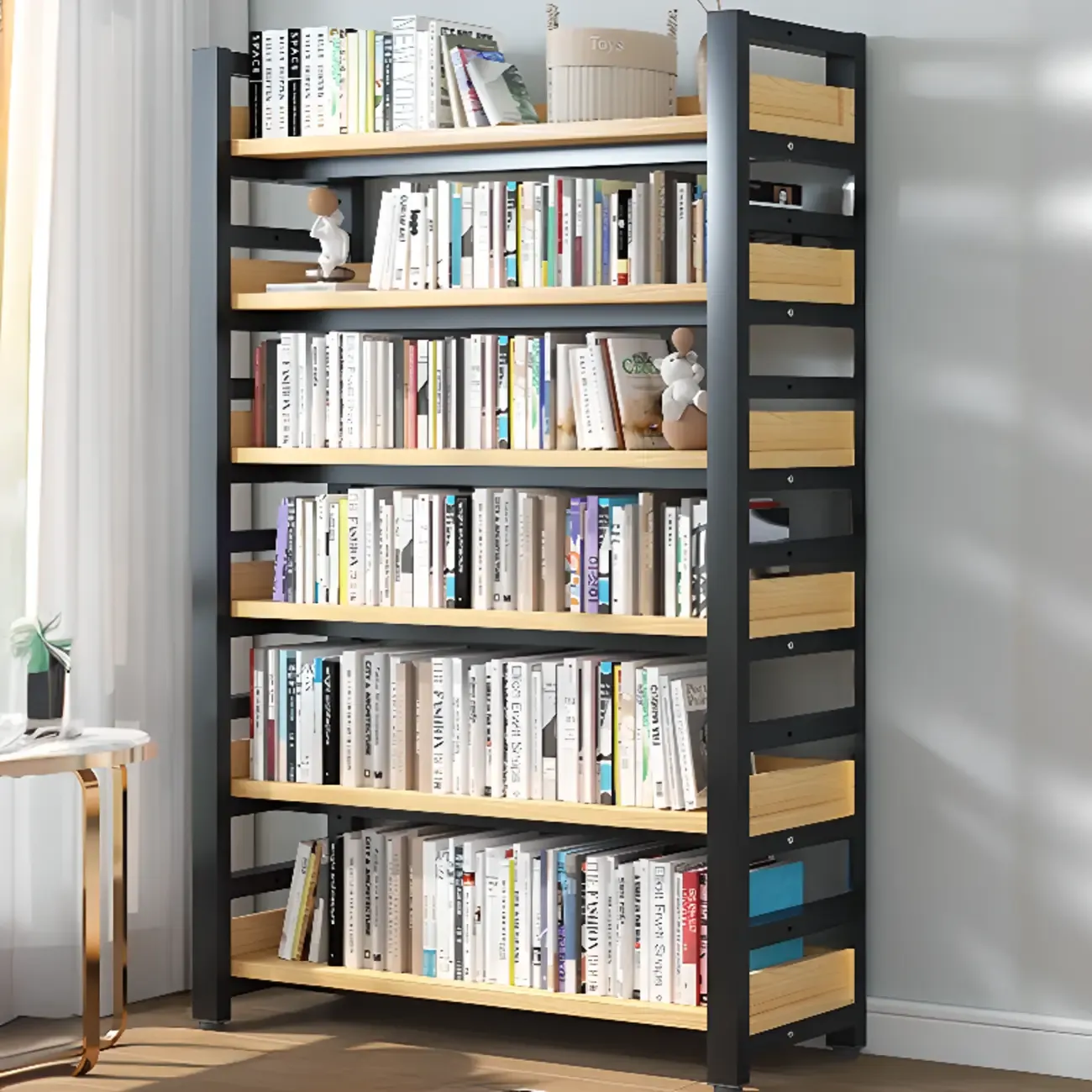 Modish Multi-Layer Open Back Wooden Tall Bookshelves Image - 7