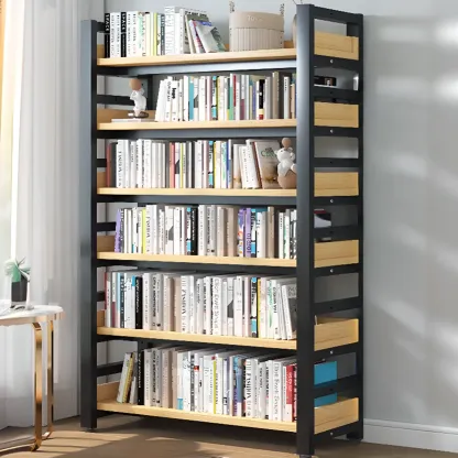 Modish Multi-Layer Open Back Wooden Tall Bookshelves Image - 7