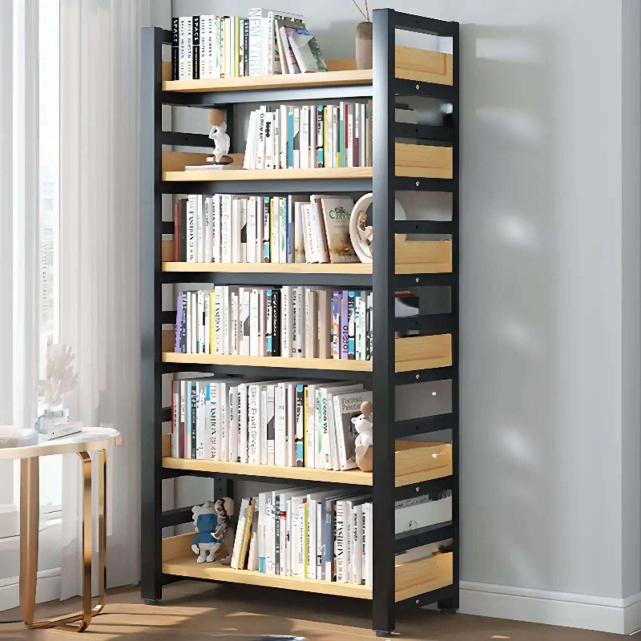 Modish Multi-Layer Open Back Wooden Tall Bookshelves Image - 11