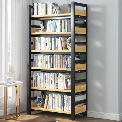 Modish Multi-Layer Open Back Wooden Tall Bookshelves Image - 11