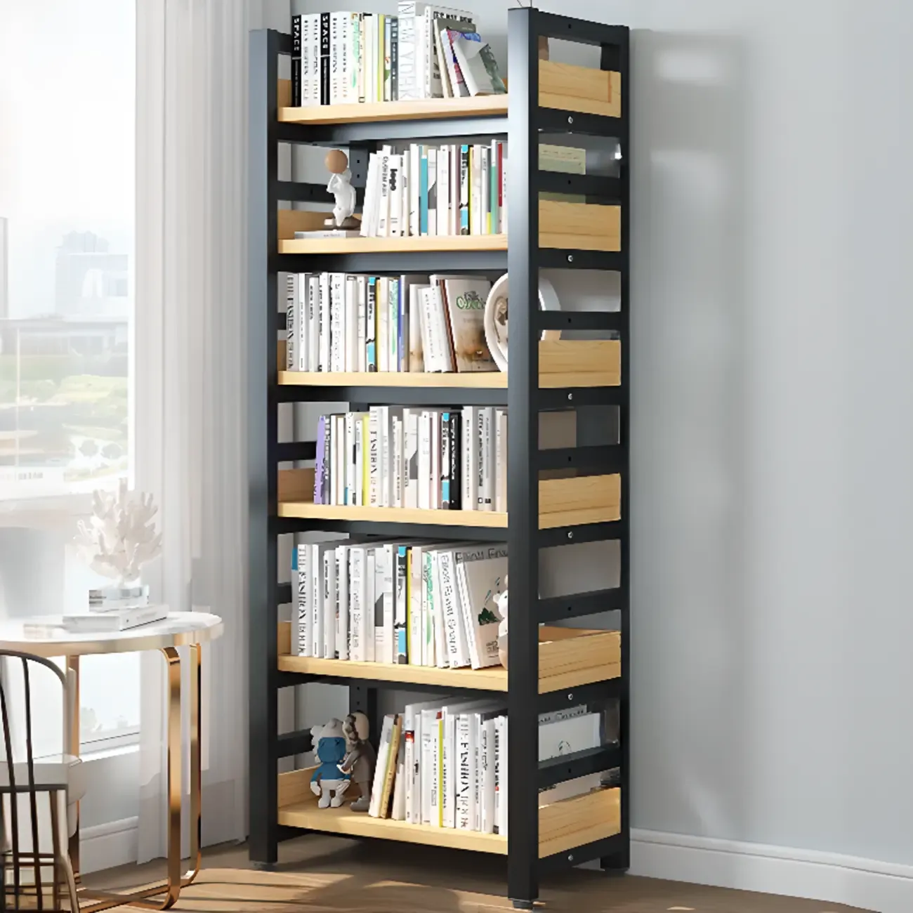 Modish Multi-Layer Open Back Wooden Tall Bookshelves Image - 12