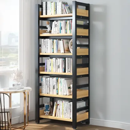 Modish Multi-Layer Open Back Wooden Tall Bookshelves Image - 12