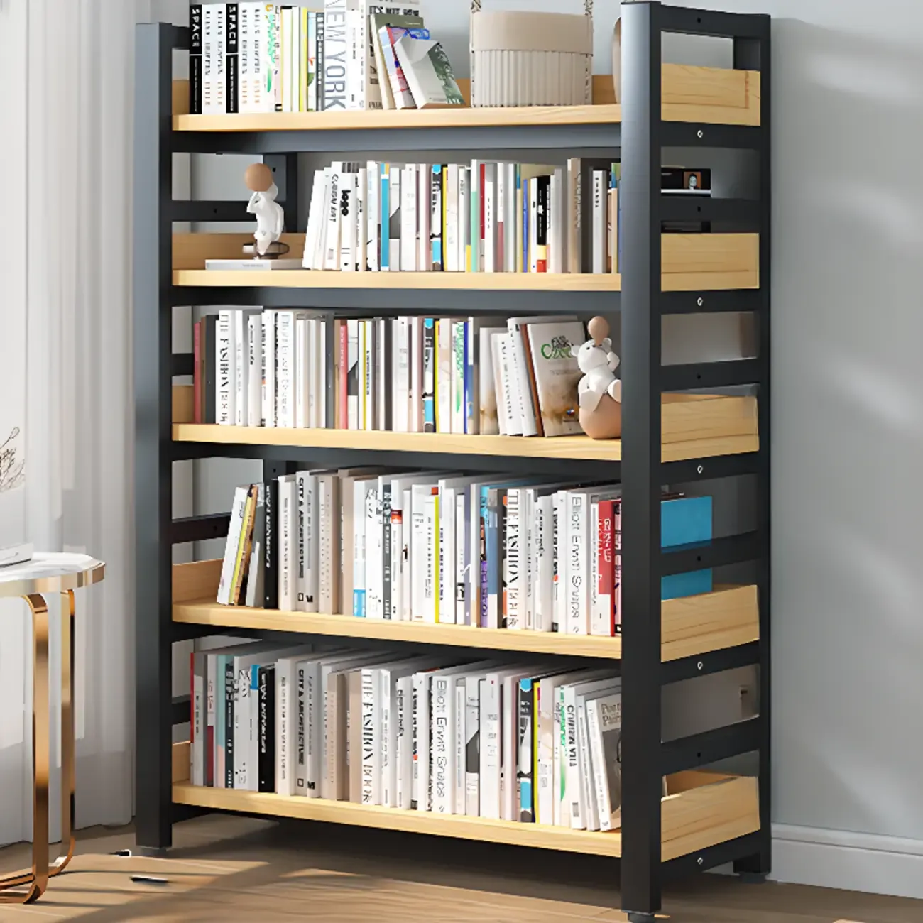 Modish Multi-Layer Open Back Wooden Tall Bookshelves Image - 14