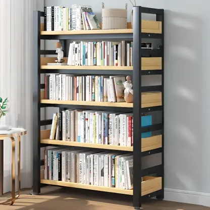 Modish Multi-Layer Open Back Wooden Tall Bookshelves Image - 15