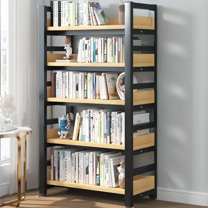 Modish Multi-Layer Open Back Wooden Tall Bookshelves Image - 16