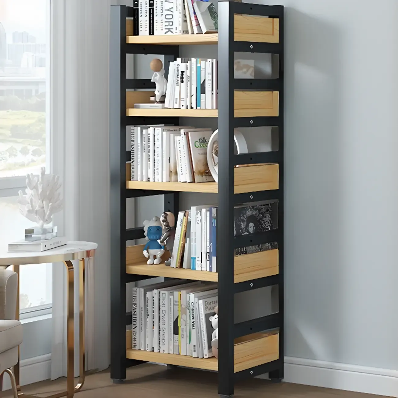 Modish Multi-Layer Open Back Wooden Tall Bookshelves Image - 18