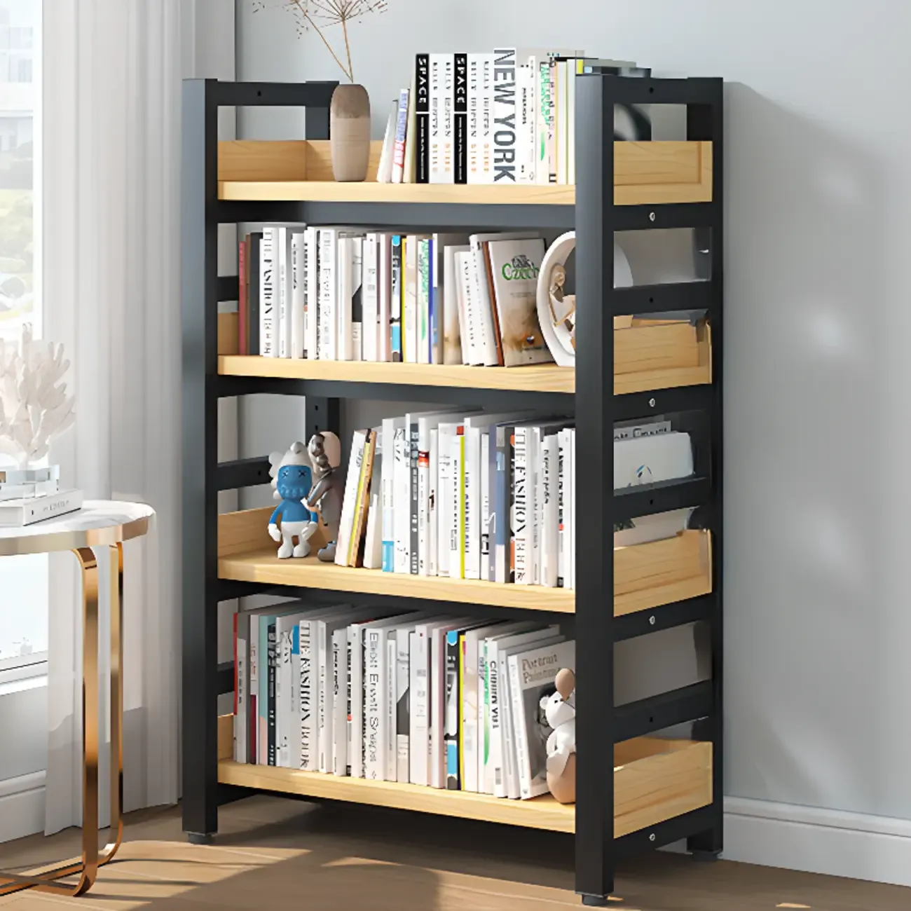 Modish Multi-Layer Open Back Wooden Tall Bookshelves Image - 20