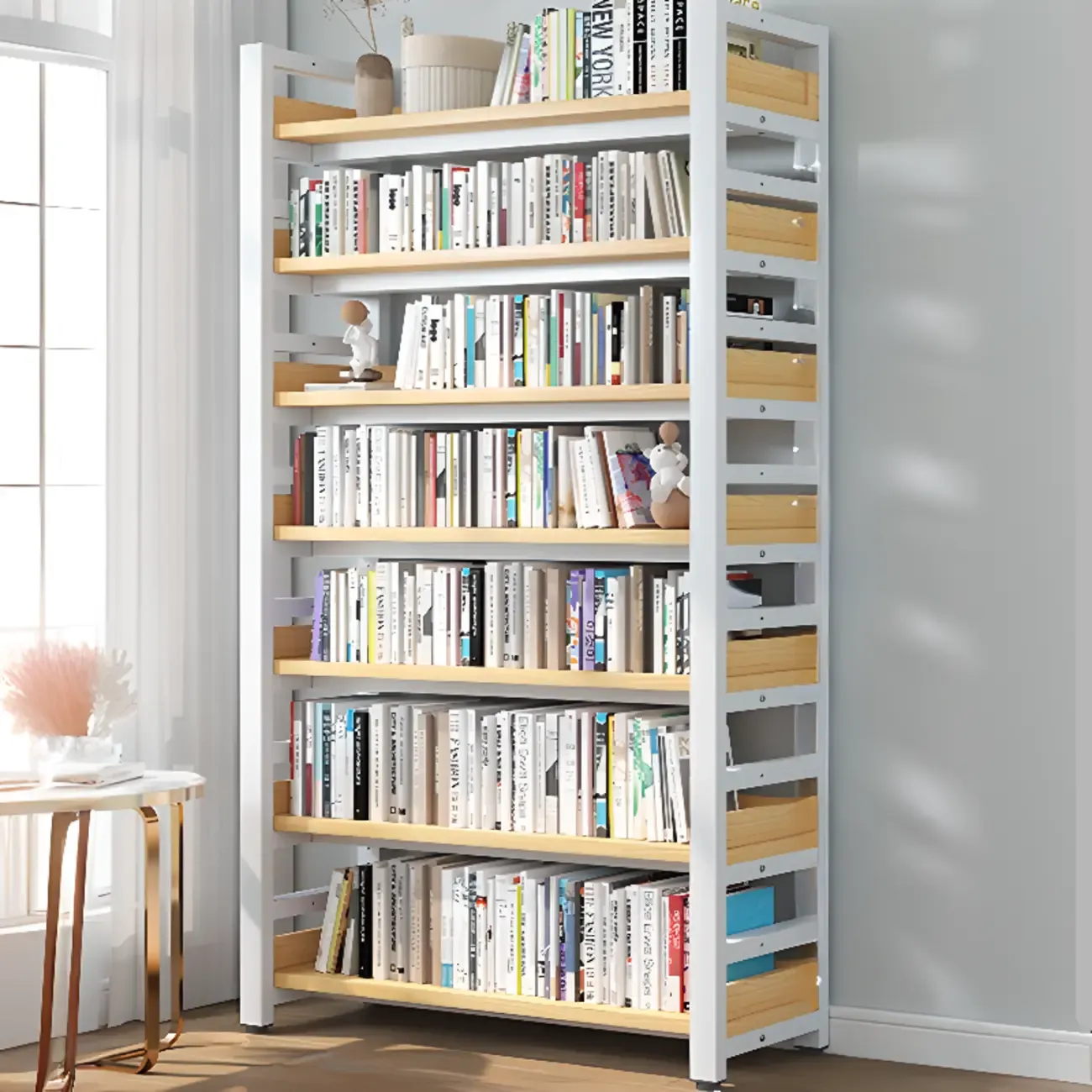 Modish Multi-Layer Open Back Wooden Tall Bookshelves Image - 23