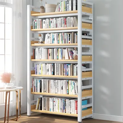 Modish Multi-Layer Open Back Wooden Tall Bookshelves Image - 23
