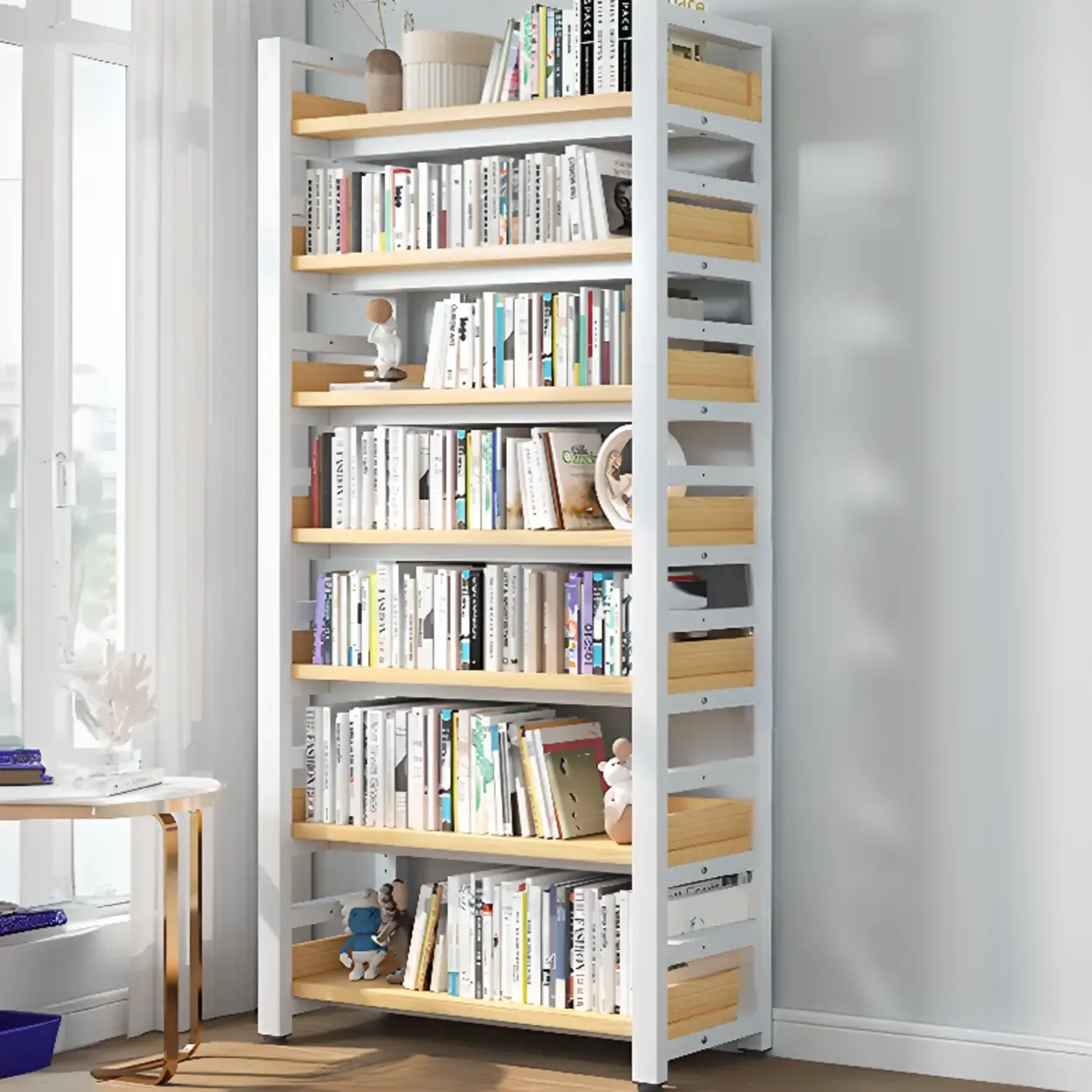 Modish Multi-Layer Open Back Wooden Tall Bookshelves Image - 25
