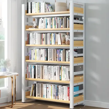 Modish Multi-Layer Open Back Wooden Tall Bookshelves Image - 27
