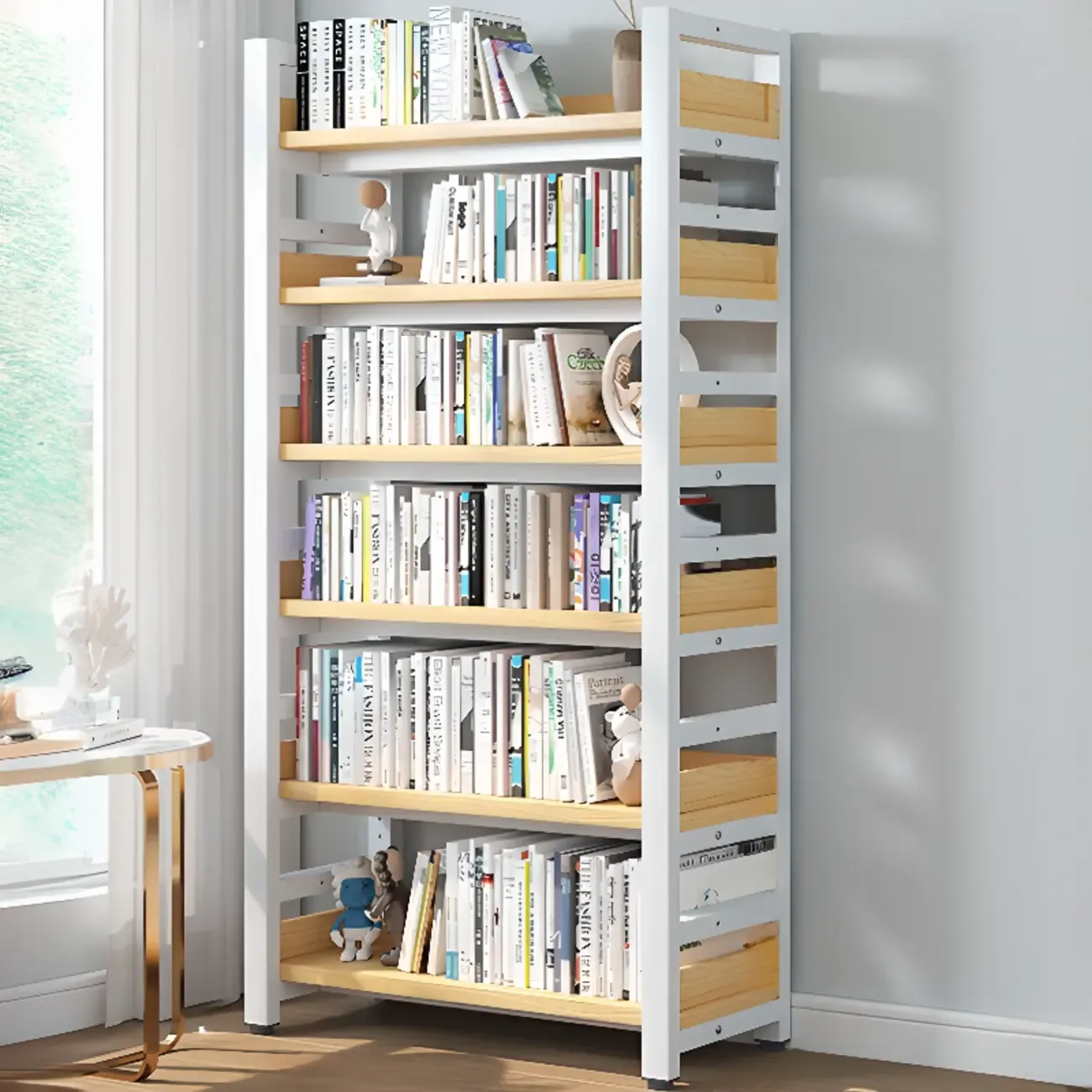 Modish Multi-Layer Open Back Wooden Tall Bookshelves Image - 28