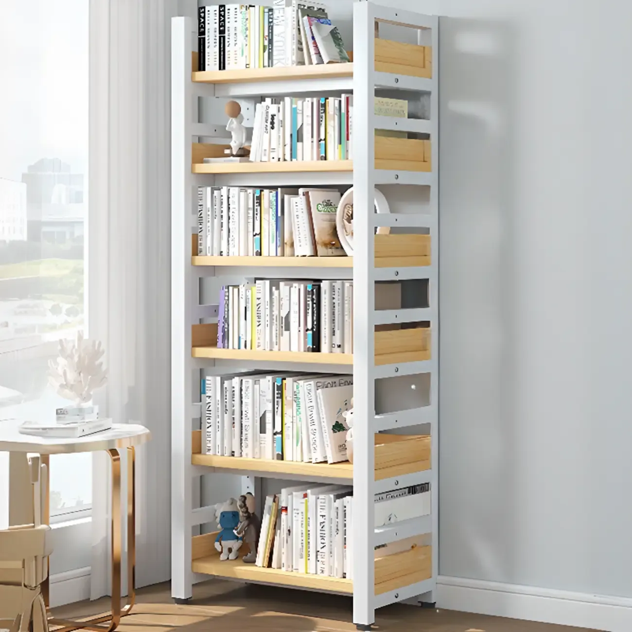 Modish Multi-Layer Open Back Wooden Tall Bookshelves Image - 29