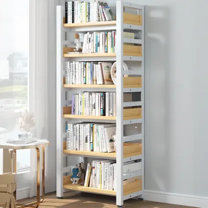 Modish Multi-Layer Open Back Wooden Tall Bookshelves Image - 29