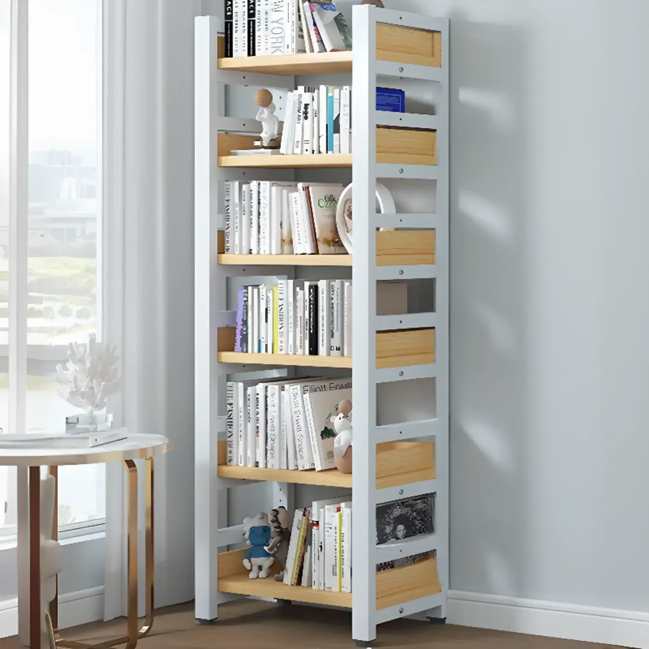 Modish Multi-Layer Open Back Wooden Tall Bookshelves Image - 30