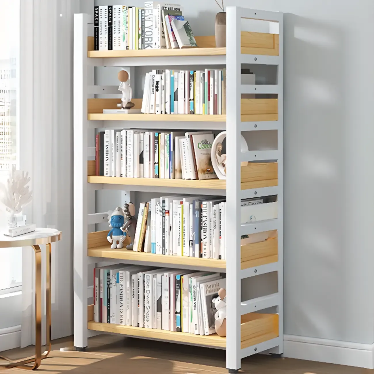Modish Multi-Layer Open Back Wooden Tall Bookshelves Image - 33