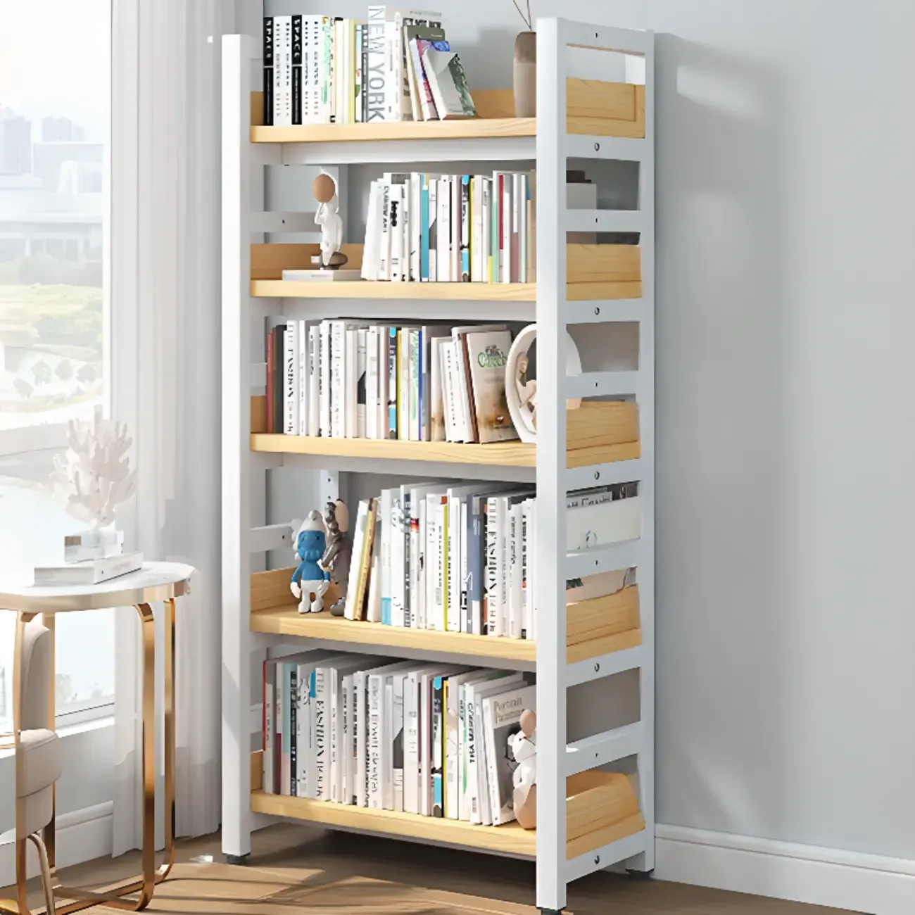 Modish Multi-Layer Open Back Wooden Tall Bookshelves Image - 34