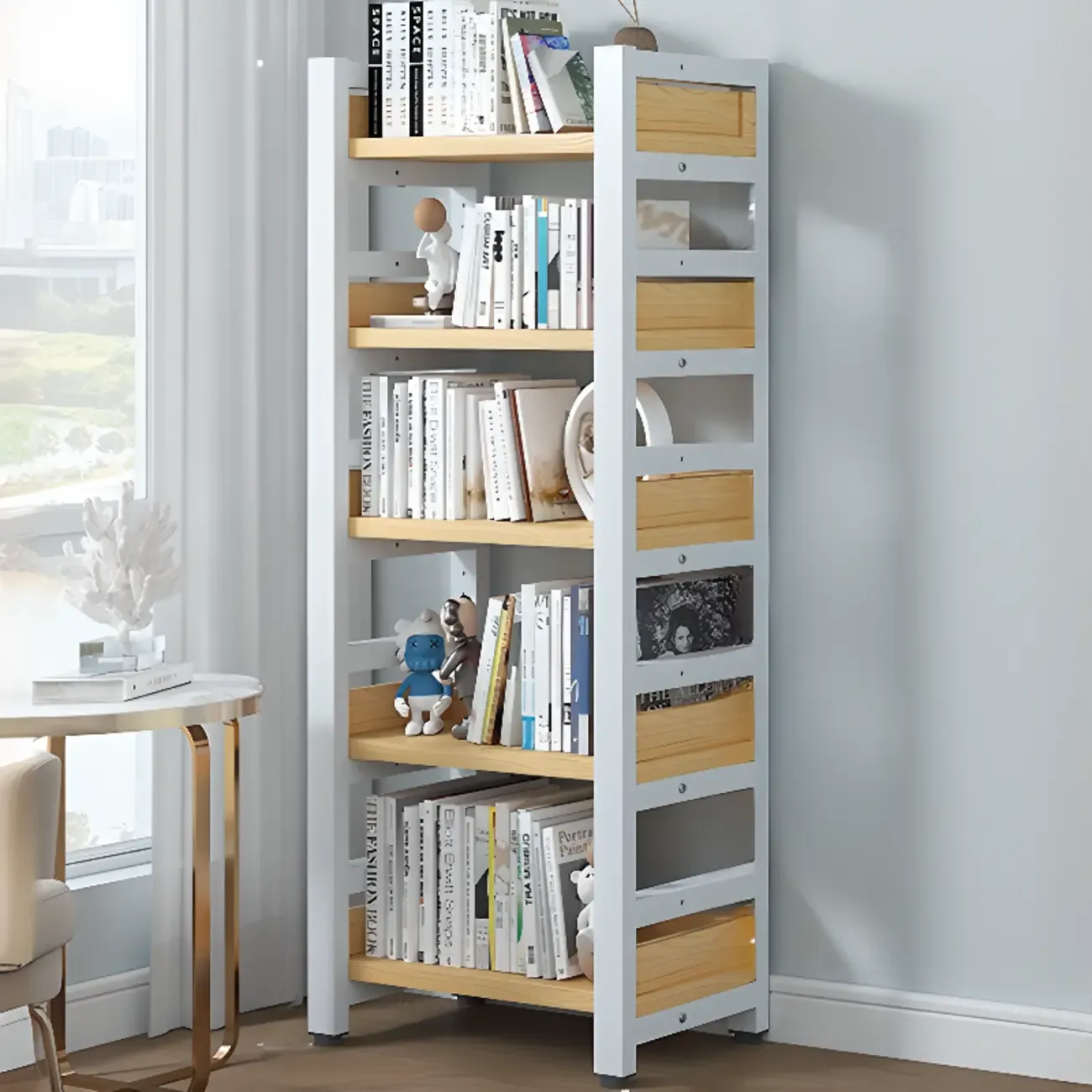 Modish Multi-Layer Open Back Wooden Tall Bookshelves Image - 37