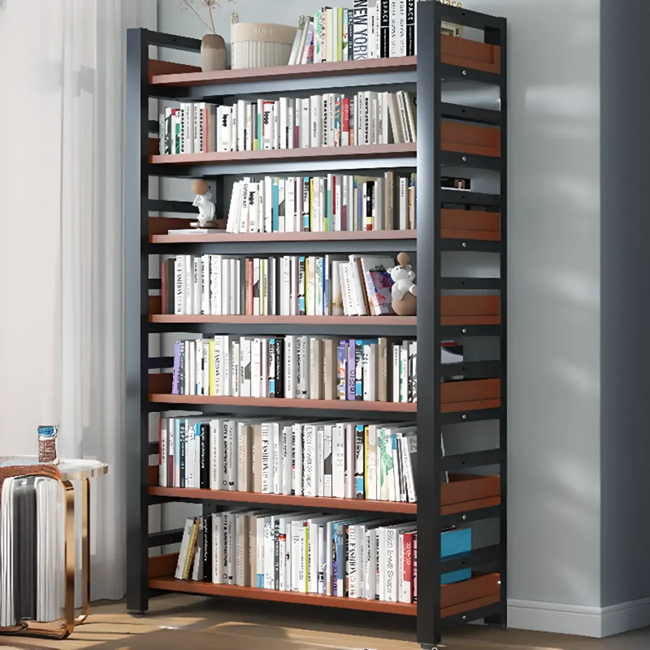 Modish Multi-Layer Open Back Wooden Tall Bookshelves Image - 50