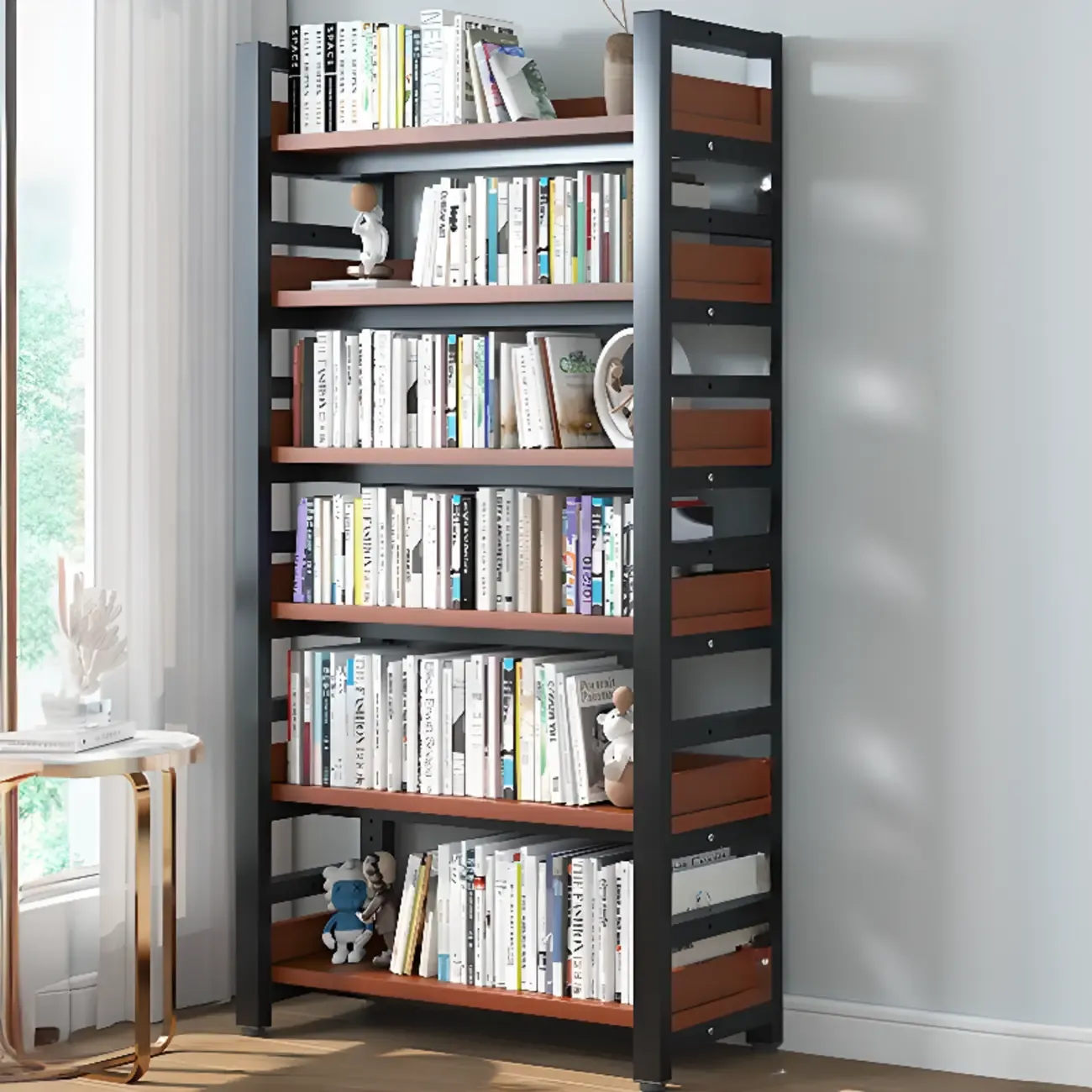 Modish Multi-Layer Open Back Wooden Tall Bookshelves Image - 55