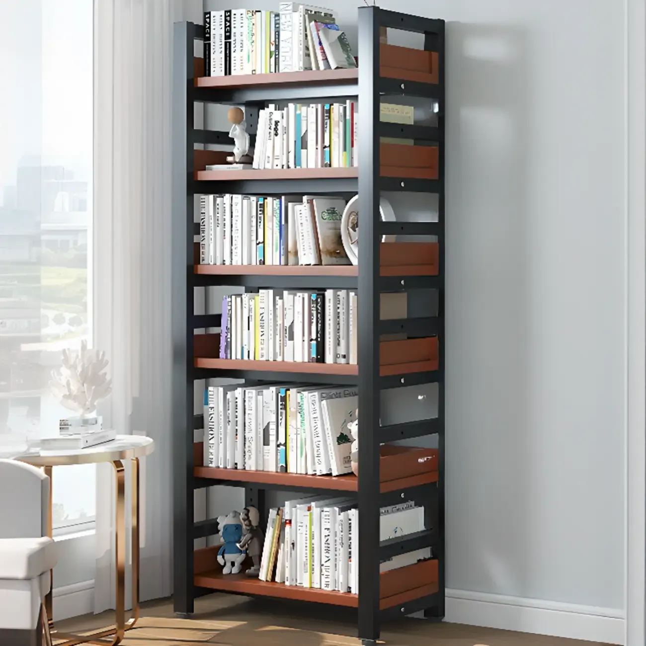 Modish Multi-Layer Open Back Wooden Tall Bookshelves Image - 56