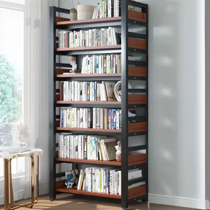 Modish Multi-Layer Open Back Wooden Tall Bookshelves Image - 57
