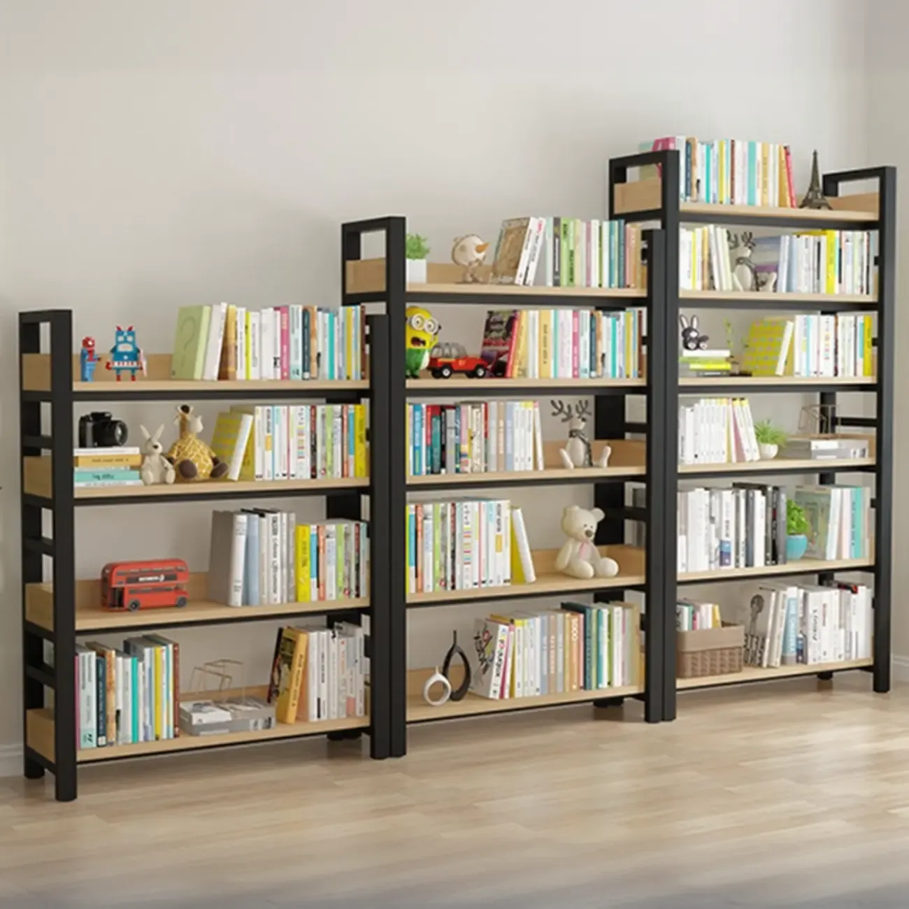 Freestanding Simple Multi-Layer Wood Bookshelf in Steel Frame Image - 1