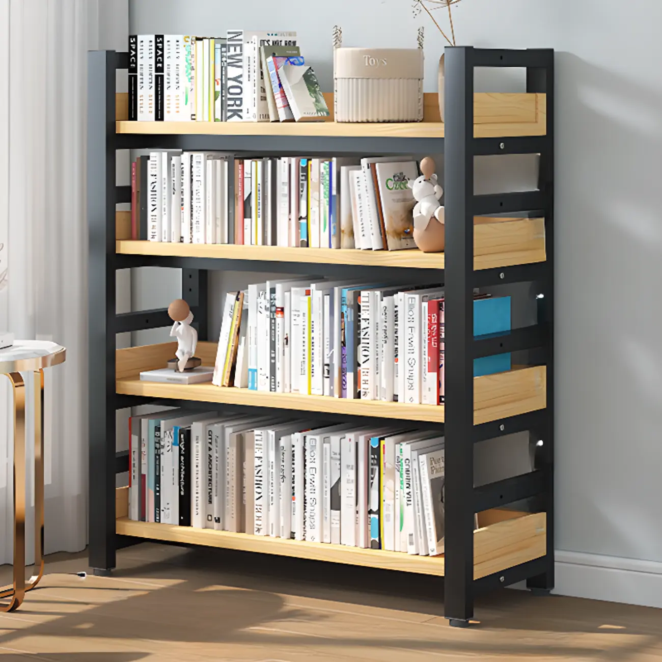 Freestanding Simple Multi-Layer Wood Bookshelf in Steel Frame Image - 2 | homeyfad