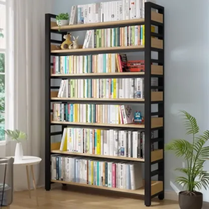Freestanding Simple Multi-Layer Wood Bookshelf in Steel Frame Image - 5