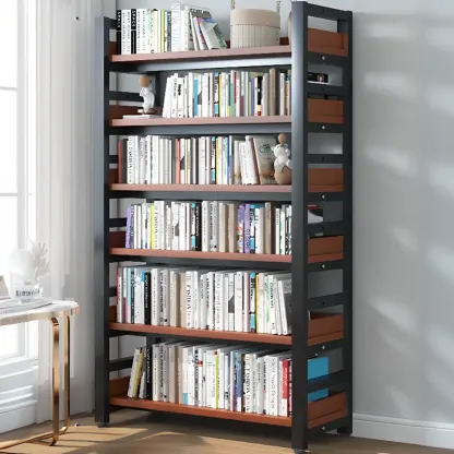 Freestanding Simple Multi-Layer Wood Bookshelf in Steel Frame Image - 7
