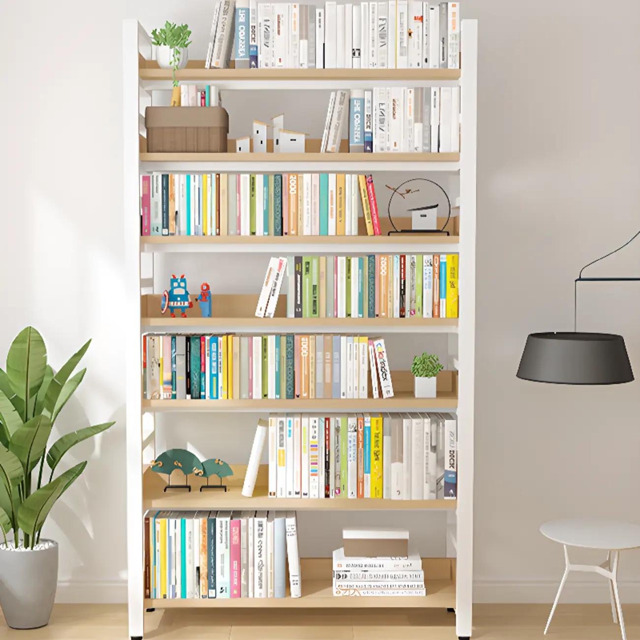 Freestanding Simple Multi-Layer Wood Bookshelf in Steel Frame Image - 8 | homeyfad