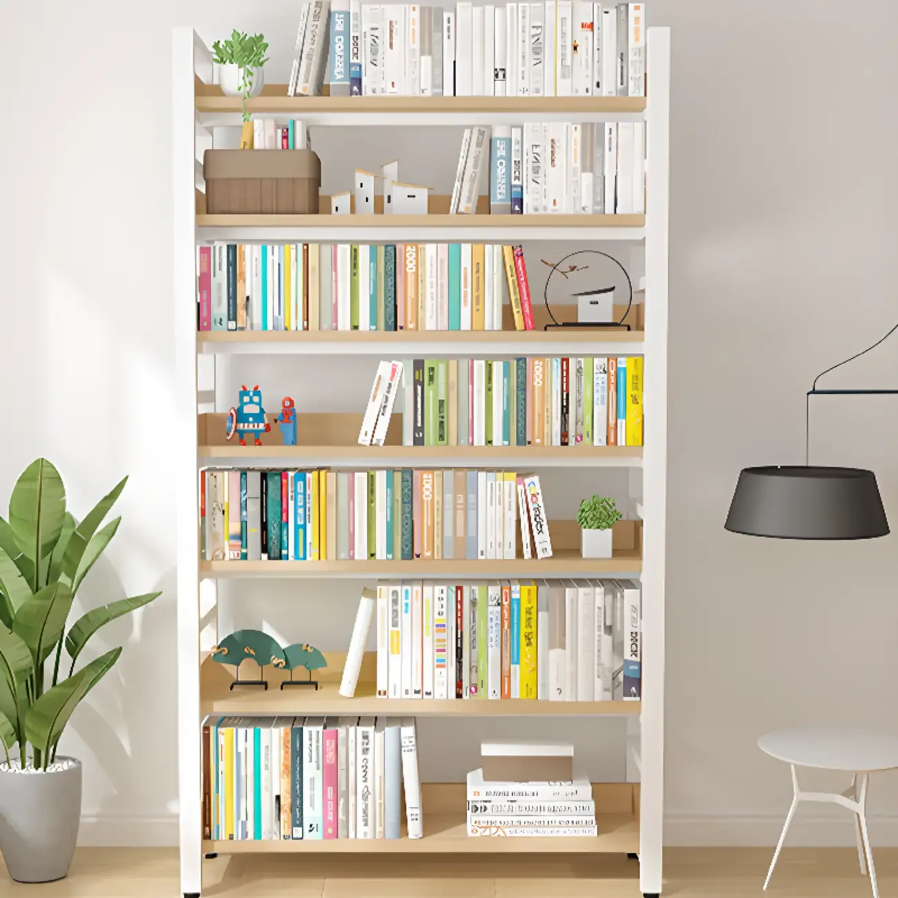 Freestanding Simple Multi-Layer Wood Bookshelf in Steel Frame Image - 8