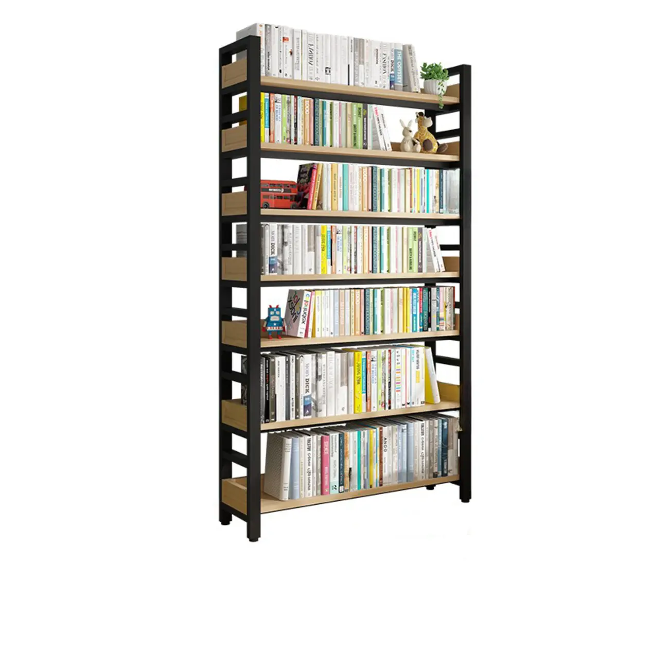 Freestanding Simple Multi-Layer Wood Bookshelf in Steel Frame Image - 9 | homeyfad
