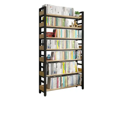 Freestanding Simple Multi-Layer Wood Bookshelf in Steel Frame Image - 9