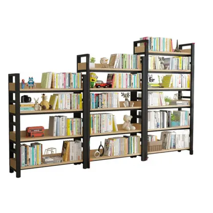 Freestanding Simple Multi-Layer Wood Bookshelf in Steel Frame Image - 11