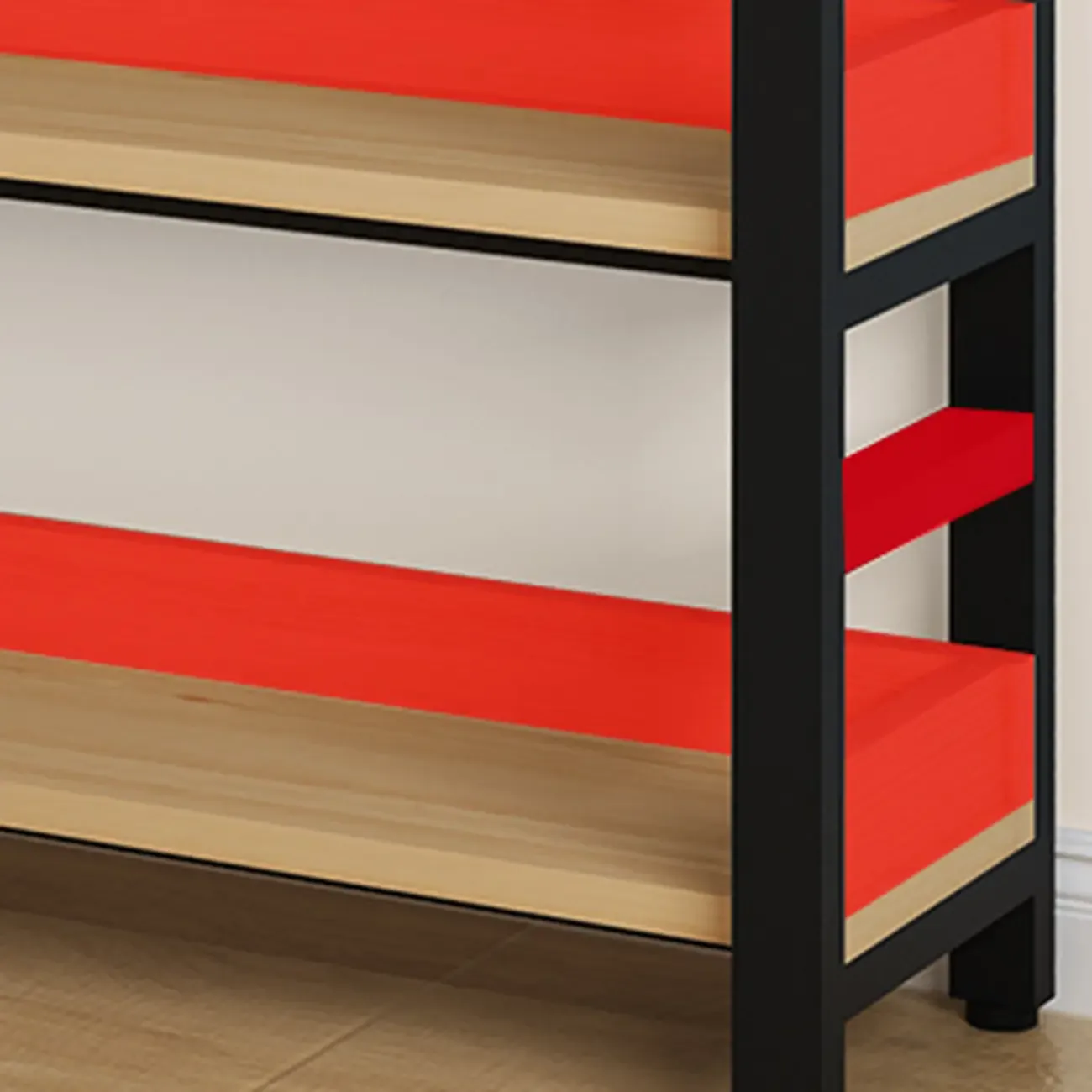 Freestanding Simple Multi-Layer Wood Bookshelf in Steel Frame Image - 17