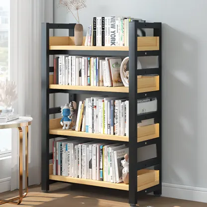 Freestanding Simple Multi-Layer Wood Bookshelf in Steel Frame Image - 25