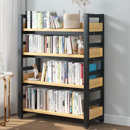 Freestanding Simple Multi-Layer Wood Bookshelf in Steel Frame Image - 26