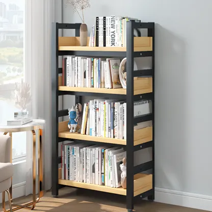 Freestanding Simple Multi-Layer Wood Bookshelf in Steel Frame Image - 28