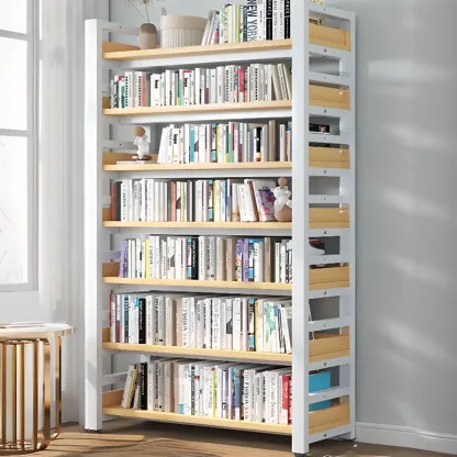 Freestanding Simple Multi-Layer Wood Bookshelf in Steel Frame Image - 29