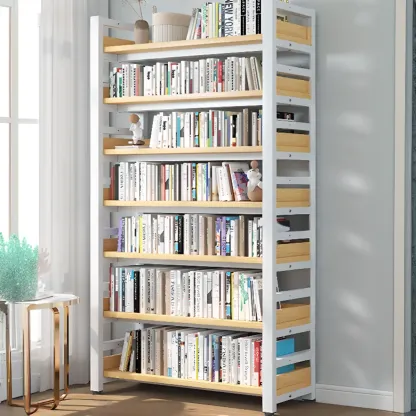 Freestanding Simple Multi-Layer Wood Bookshelf in Steel Frame Image - 30