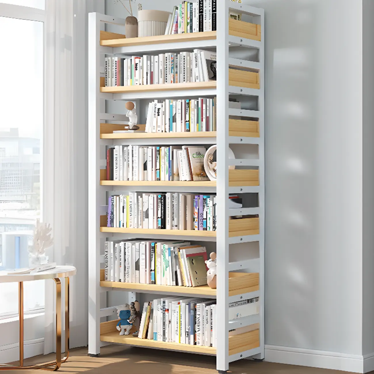 Freestanding Simple Multi-Layer Wood Bookshelf in Steel Frame Image - 31 | homeyfad