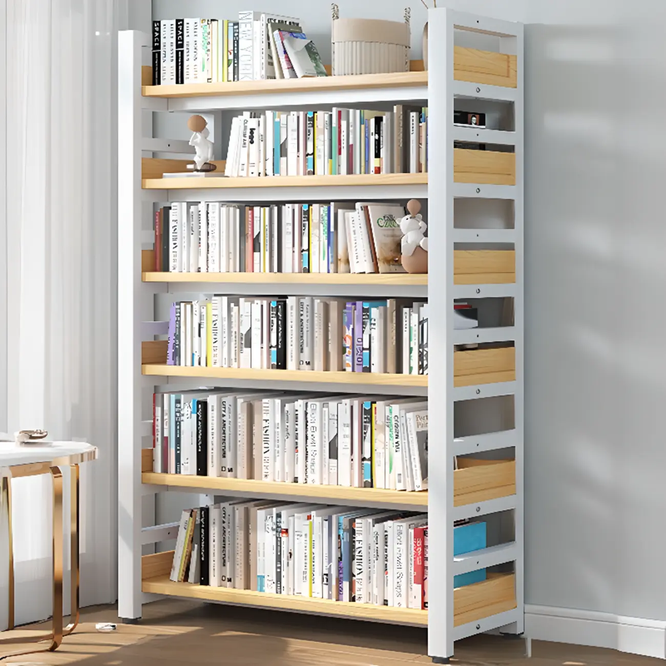 Freestanding Simple Multi-Layer Wood Bookshelf in Steel Frame Image - 32 | homeyfad