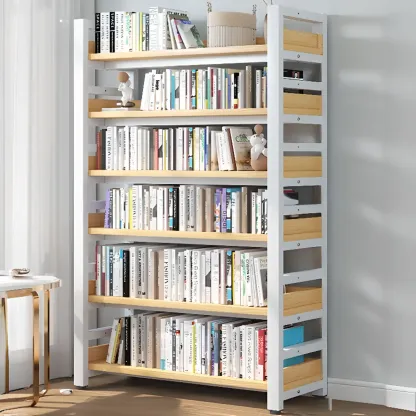 Freestanding Simple Multi-Layer Wood Bookshelf in Steel Frame Image - 32