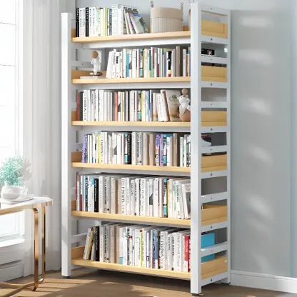 Freestanding Simple Multi-Layer Wood Bookshelf in Steel Frame Image - 33