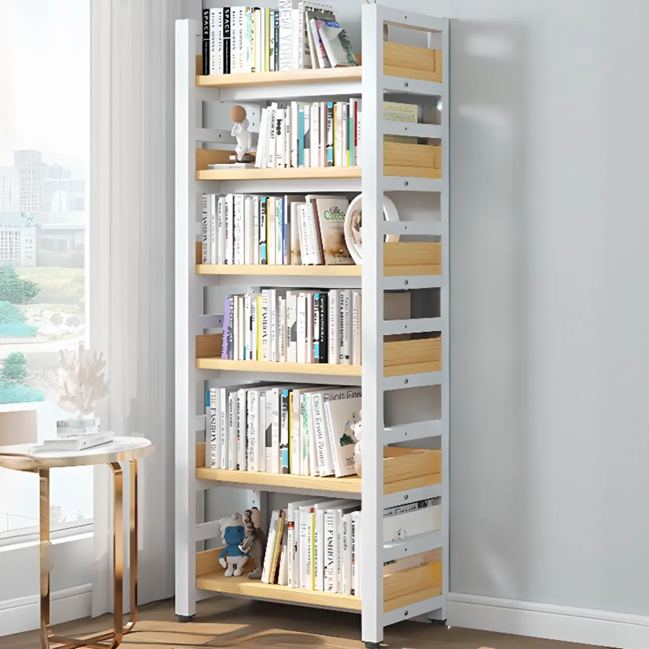 Freestanding Simple Multi-Layer Wood Bookshelf in Steel Frame Image - 35 | homeyfad