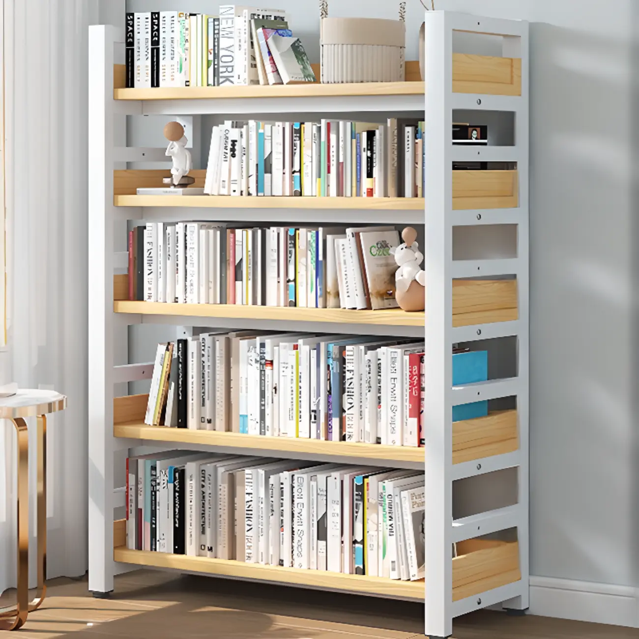 Freestanding Simple Multi-Layer Wood Bookshelf in Steel Frame Image - 36 | homeyfad