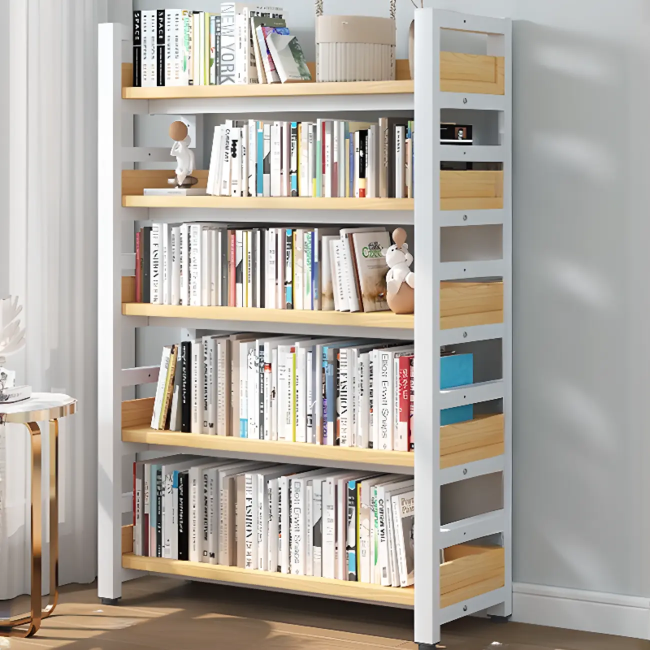 Freestanding Simple Multi-Layer Wood Bookshelf in Steel Frame Image - 37 | homeyfad