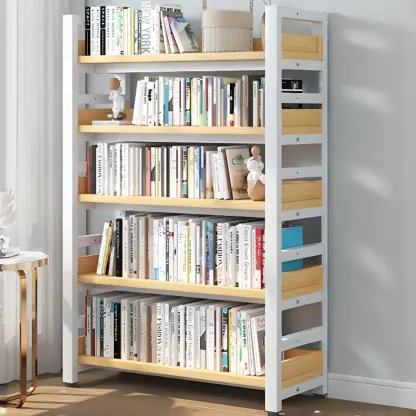Freestanding Simple Multi-Layer Wood Bookshelf in Steel Frame Image - 37