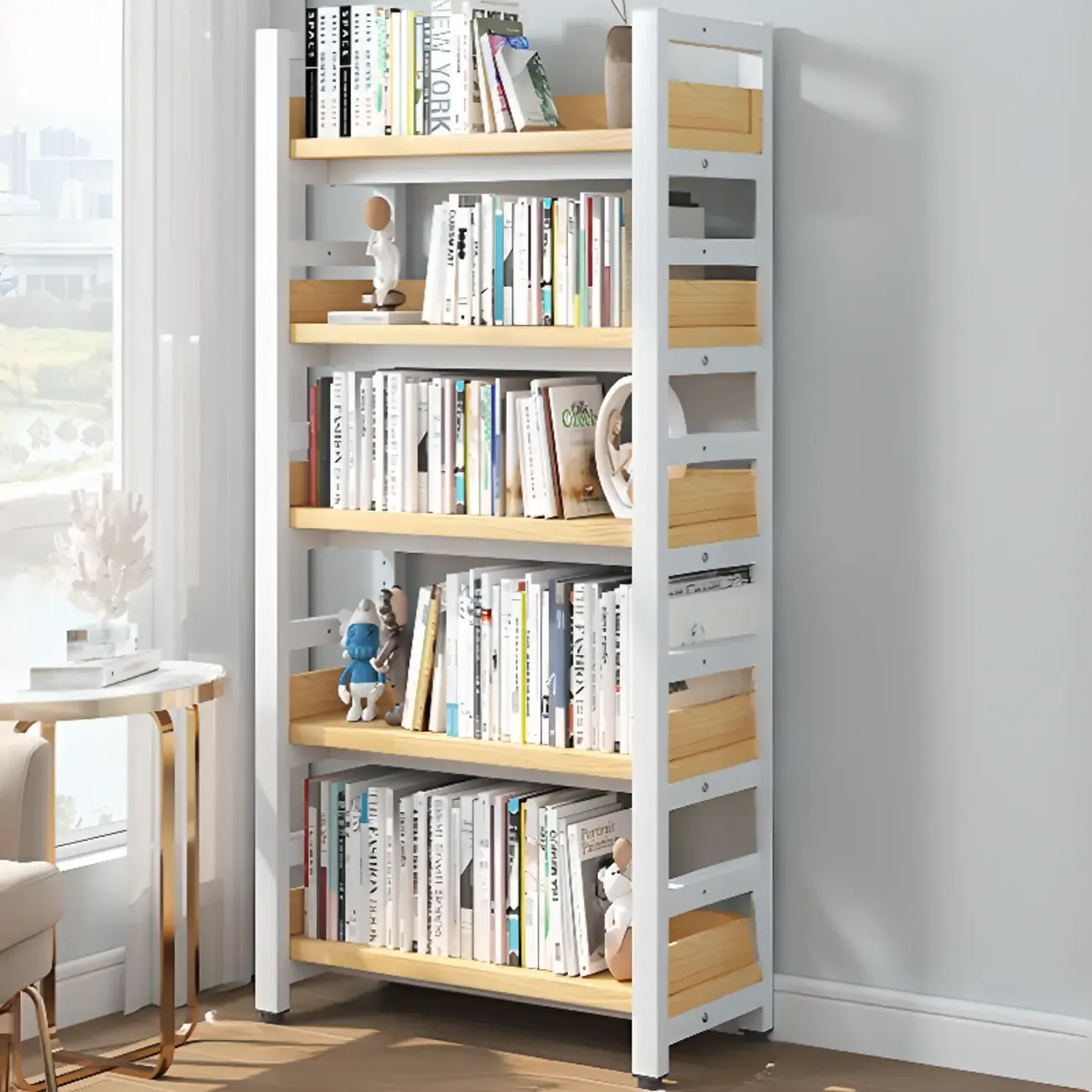 Freestanding Simple Multi-Layer Wood Bookshelf in Steel Frame Image - 39